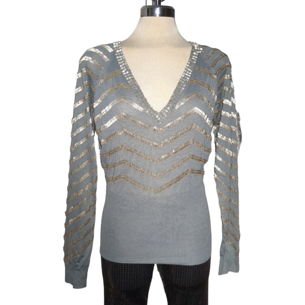 B0ST0N  PROPER Grey and Silver Beaded Embellishments Sweater h Size L